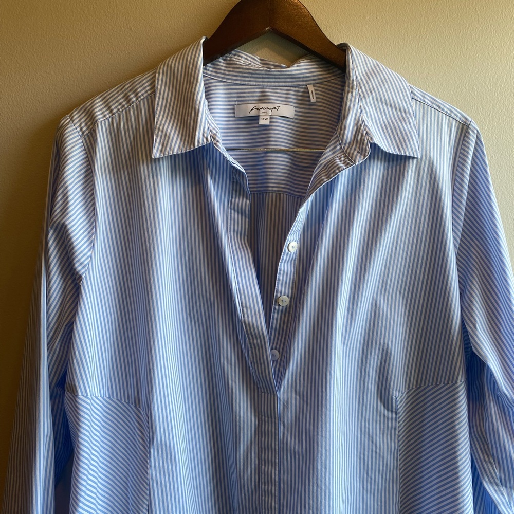 Foxcroft NYC Long Sleeve Striped Popover Shirtdress Cotton Blend Size 14W - Picture 5 of 9